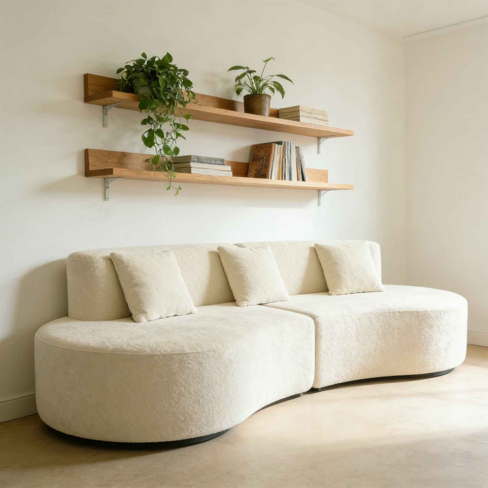 Modern Curved Couch 4-Seat | Minimalist Half Moon Sofa | Cream White Modular Sectional for Living Room
