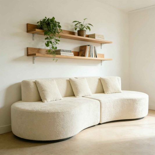 Modern Curved Couch 4-Seat | Minimalist Half Moon Sofa | Cream White Modular Sectional for Living Room