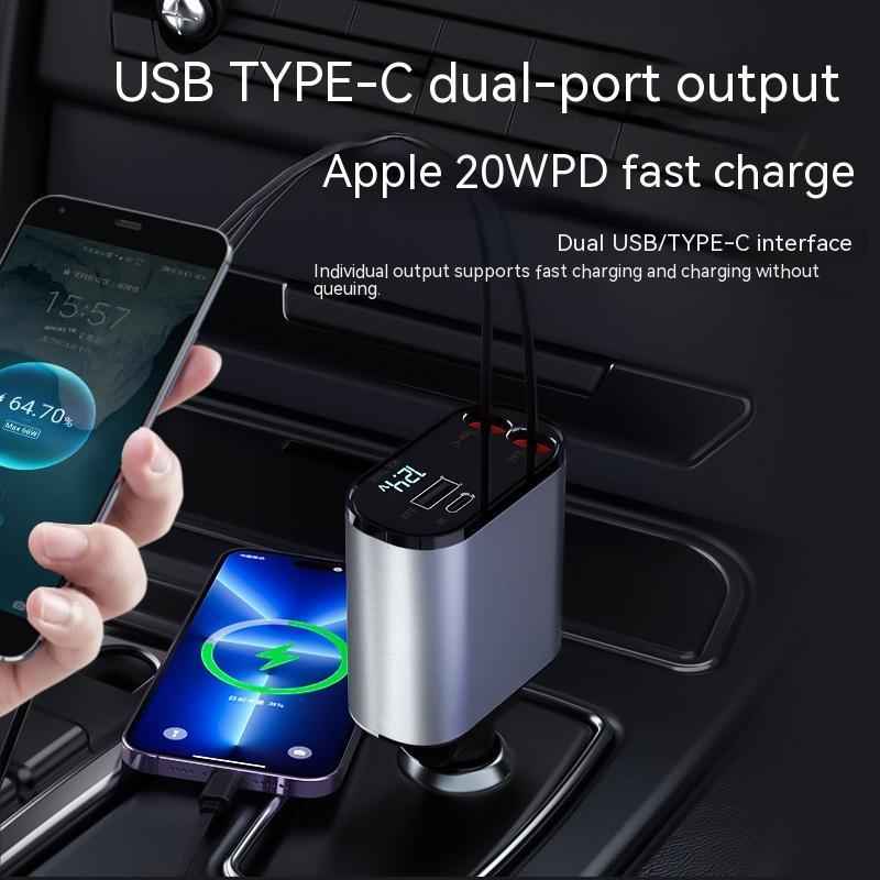 100W Dual-Port Metal Car Charger (USB & Type-C Fast Charging)