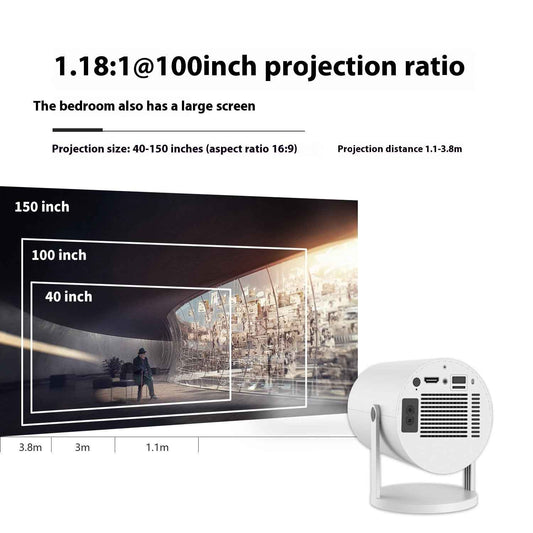 Portable 180° Smart Home Video Projector with Auto-Focus